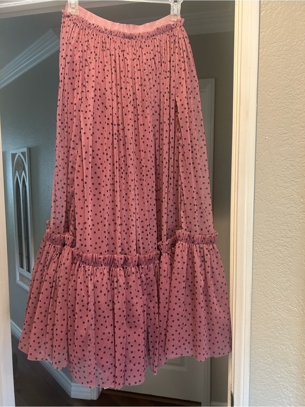 Anthropologie Pink Polka Dot Tiered Maxi Skirt - Picture 4 of 8